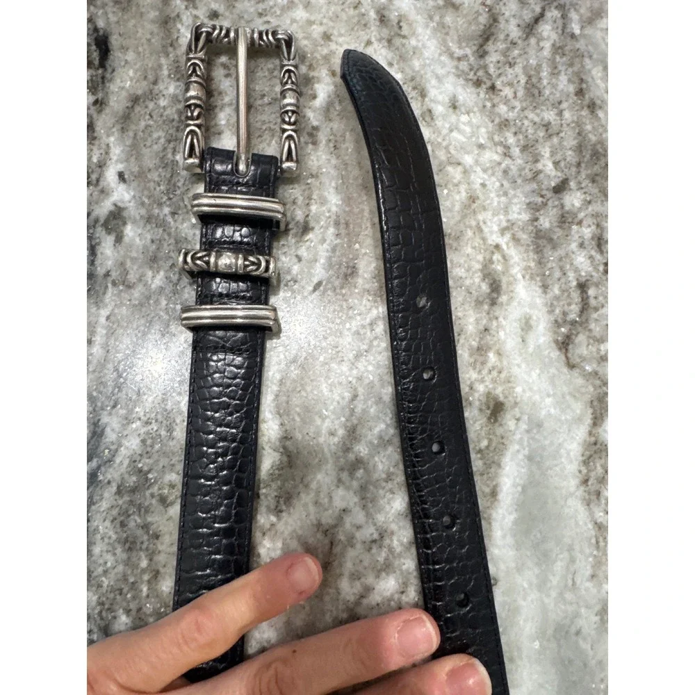 Womens Brighton Black Leather Silver Scroll Hardware size S/28